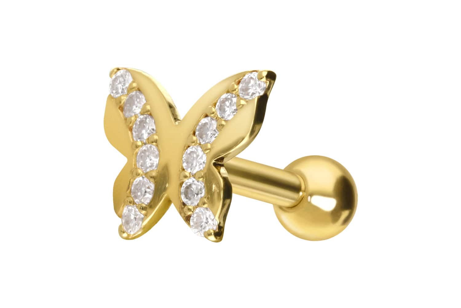 14/18 Karat Gold Ohrpiercing MOISSANITE + SCHMETTERLING